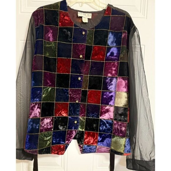 Bedford Fair Lifestyles Blouse SZ 26W Crushed Velvet Patchwork Lightweight - Picture 3 of 7